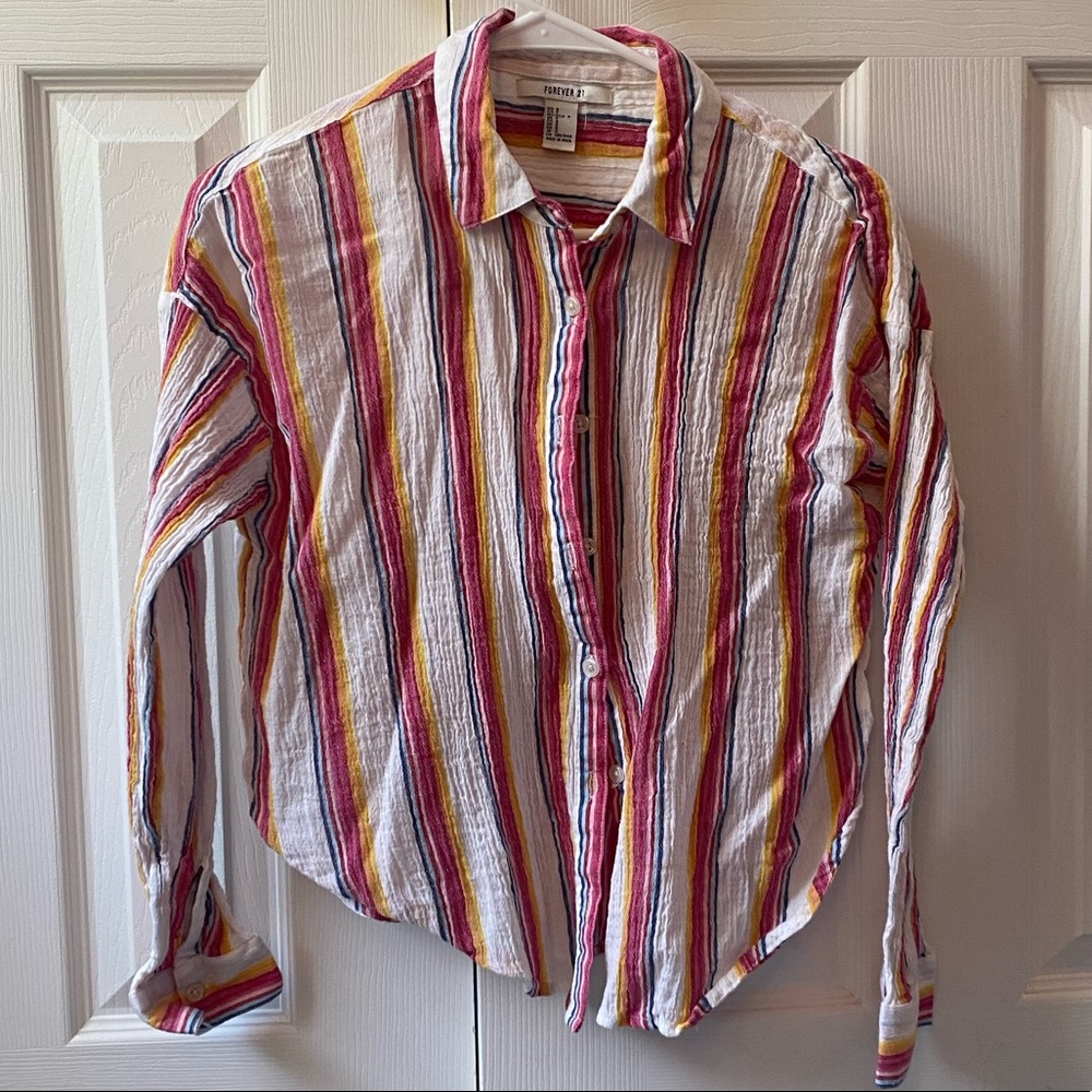 striped collared long sleeve button up